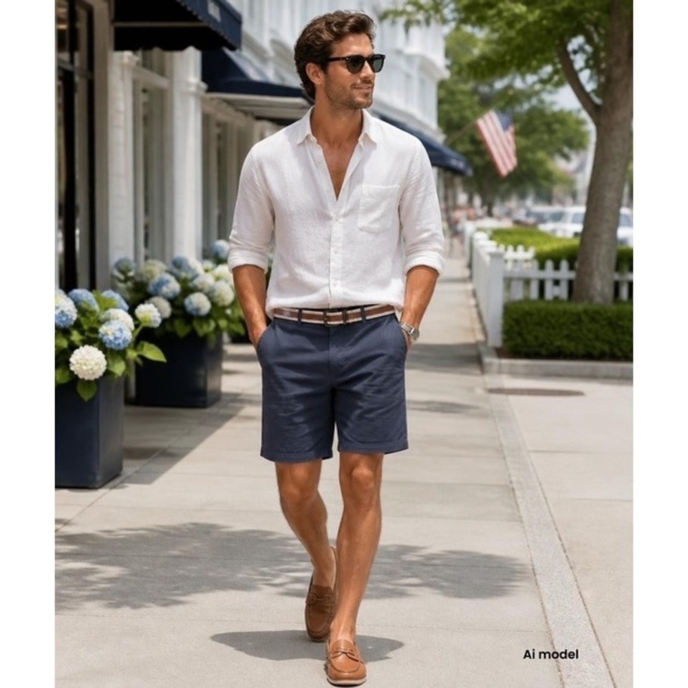True Rock Mens Chino Shorts Size 36 Slate Blue Gray Flat Front Stretch with Belt